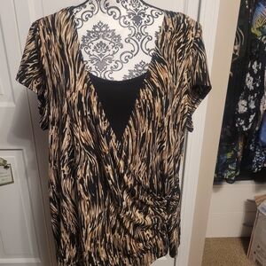 Notations Black and Tan Abstract Blouse